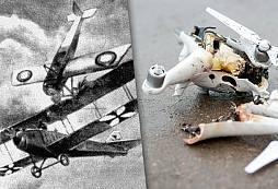 První taran letadlem (1914) / První taran dronem (2022) 