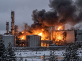 Ukrajinské drony zasáhly rafinerii Lukoilu v republice Komi. Oheň vzplál dva tisíce kilometrů od fronty