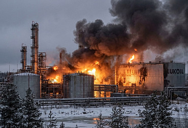 Ukrajinské drony zasáhly rafinerii Lukoilu v&nbsp;republice Komi. Oheň vzplál dva tisíce kilometrů od&nbsp;fronty