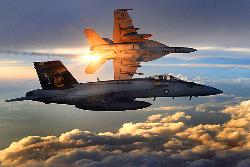FA-18_Super_Hornets_of_Strike_Fighter_Squadron_31_fly_patrol,_Afghanistan,_December_15,_2008